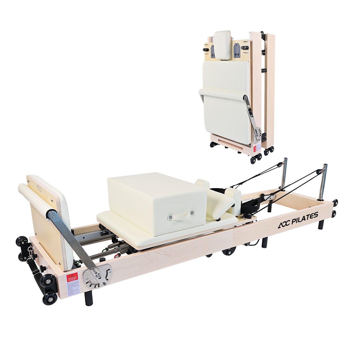 Pilates Reformer Foldable Wood Maple Frame with 6 durable springs, 3-Height Pulley Riser,Reformer Box,Padded Jump Board,660lbs Capacity,Home Gym Yoga Equipment for Full-Body Workouts