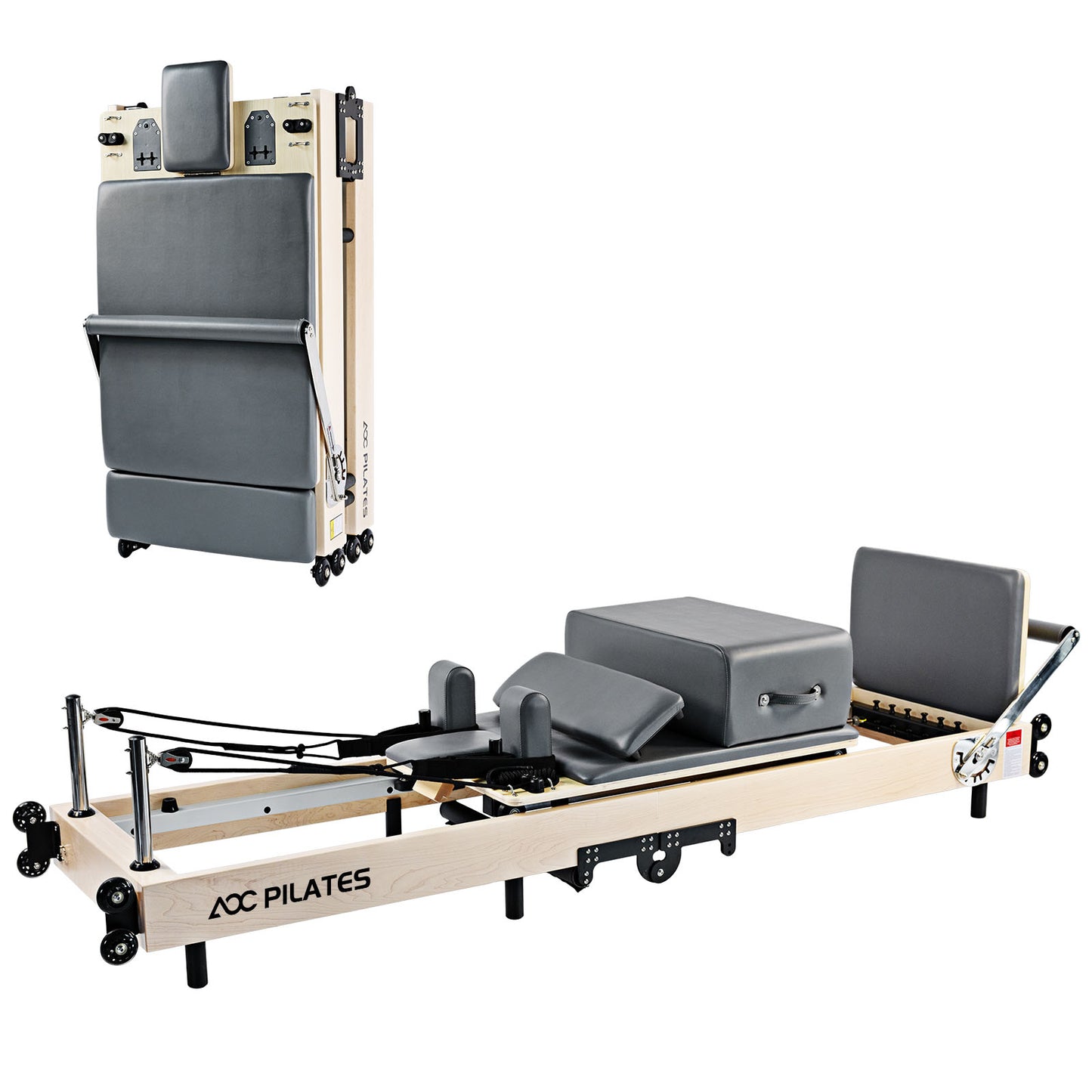Wooden Pilates Reformer Foldable Maple Frame with 3 Adjustable Settings, 660lbs Capacity, 12 Tension Levels, Reformer Box, Jump Board,Home Gym Yoga Equipment for Full-Body Workouts
