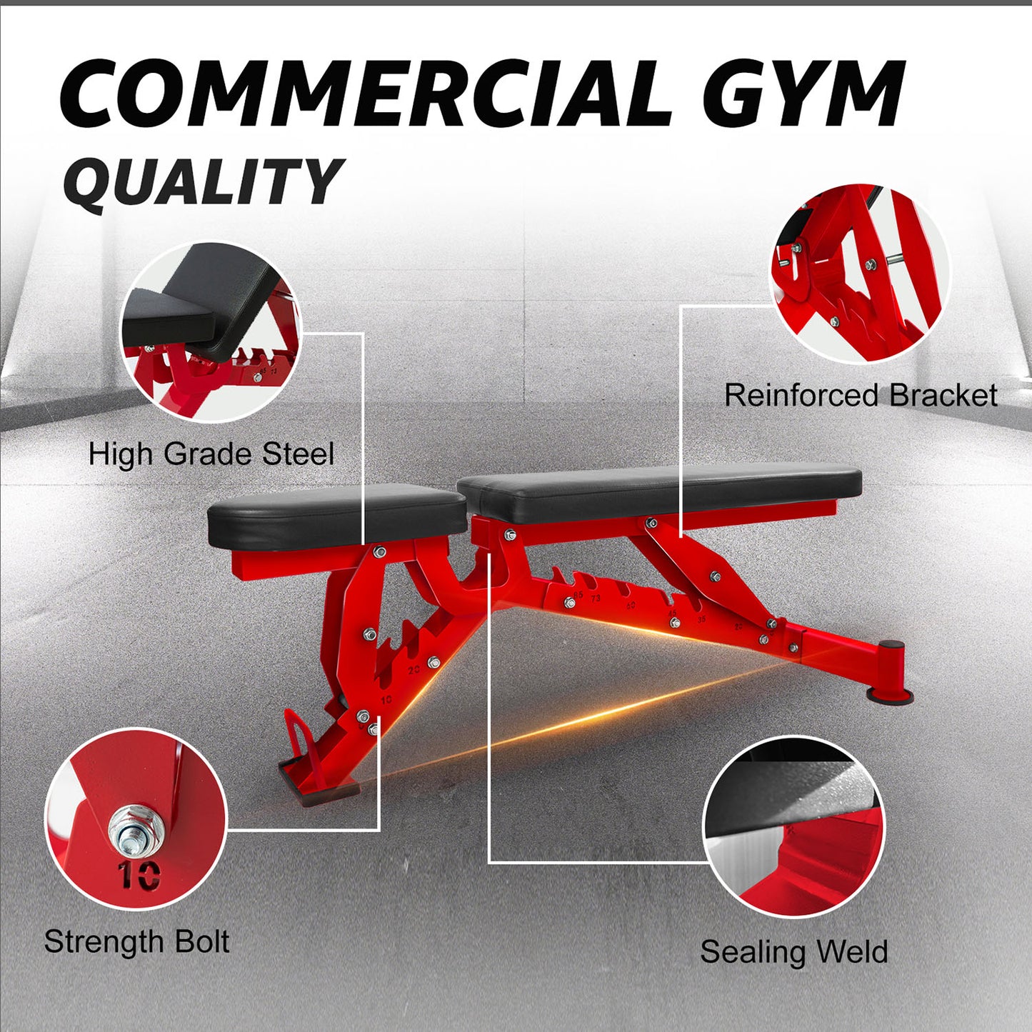 Adjustable Weight Bench, 1000LBS Weight Capacity Heavy-Duty Strength Training Bench, 8 Backrest & 3 Sitting Positions, Flat/Incline/Decline/Upright for Full Body Workout for Home Gym Dumbbell Exercise Red