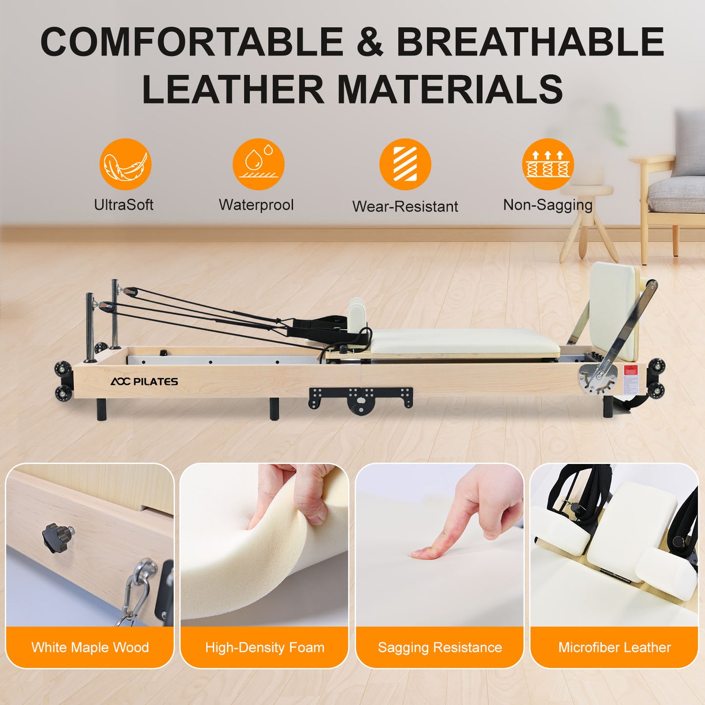 Wooden Pilates Reformer Foldable Maple Frame with 3 Adjustable Settings, 660lbs Capacity, 12 Tension Levels, Reformer Box, Jump Board,Home Gym Yoga Equipment for Full-Body Workouts