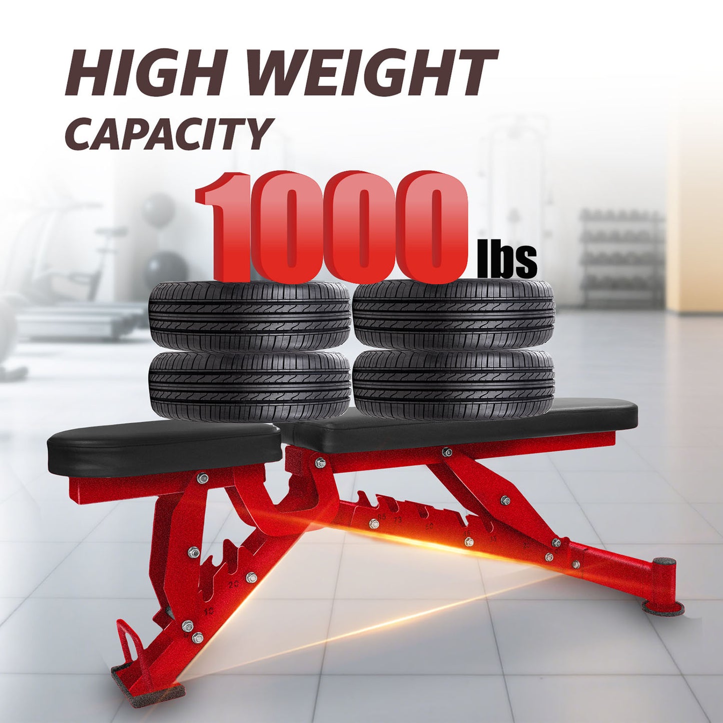 Adjustable Weight Bench, 1000LBS Weight Capacity Heavy-Duty Strength Training Bench, 8 Backrest & 3 Sitting Positions, Flat/Incline/Decline/Upright for Full Body Workout for Home Gym Dumbbell Exercise Red