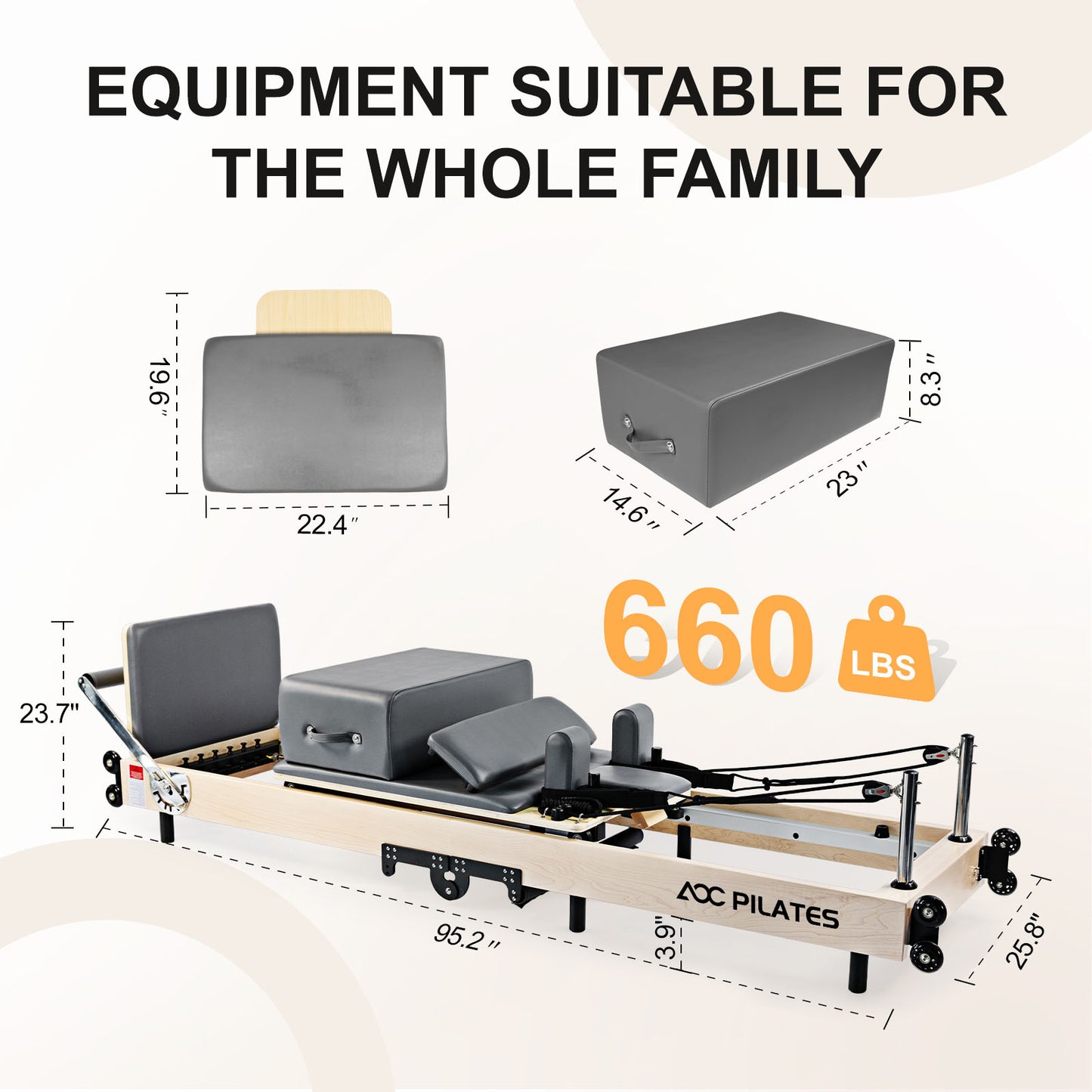 Wooden Pilates Reformer Foldable Maple Frame with 3 Adjustable Settings, 660lbs Capacity, 12 Tension Levels, Reformer Box, Jump Board,Home Gym Yoga Equipment for Full-Body Workouts