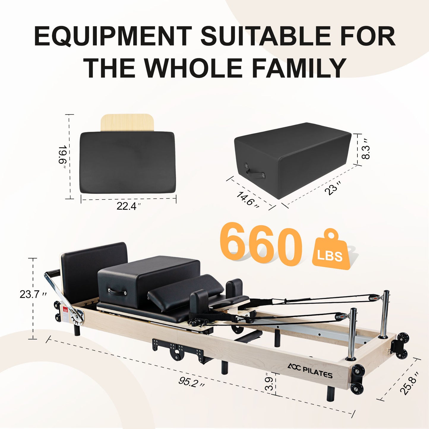 Wooden Pilates Reformer Foldable Maple Frame with 3 Adjustable Settings, 660lbs Capacity, 12 Tension Levels, Reformer Box, Jump Board,Home Gym Yoga Equipment for Full-Body Workouts