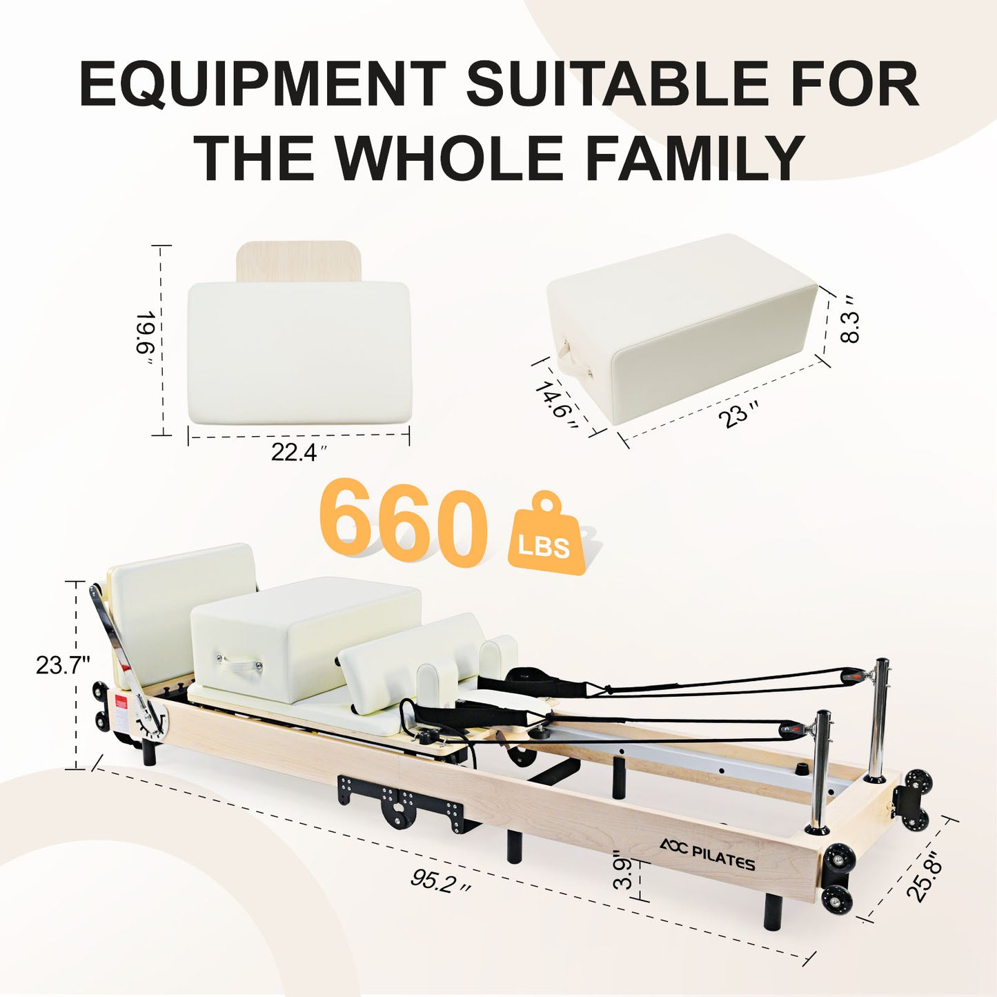 Wooden Pilates Reformer Foldable Maple Frame with 3 Adjustable Settings, 660lbs Capacity, 12 Tension Levels, Reformer Box, Jump Board,Home Gym Yoga Equipment for Full-Body Workouts