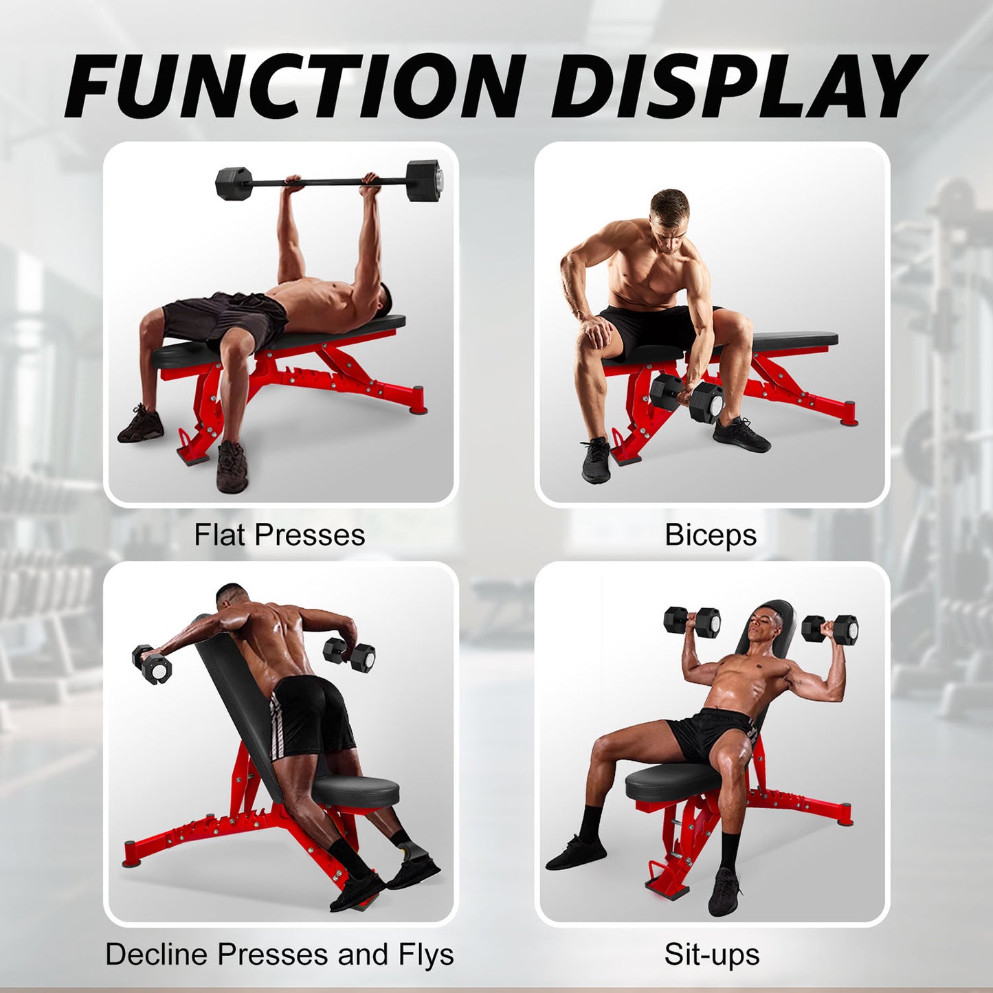 Adjustable Weight Bench, 1000LBS Weight Capacity Heavy-Duty Strength Training Bench, 8 Backrest & 3 Sitting Positions, Flat/Incline/Decline/Upright for Full Body Workout for Home Gym Dumbbell Exercise Red