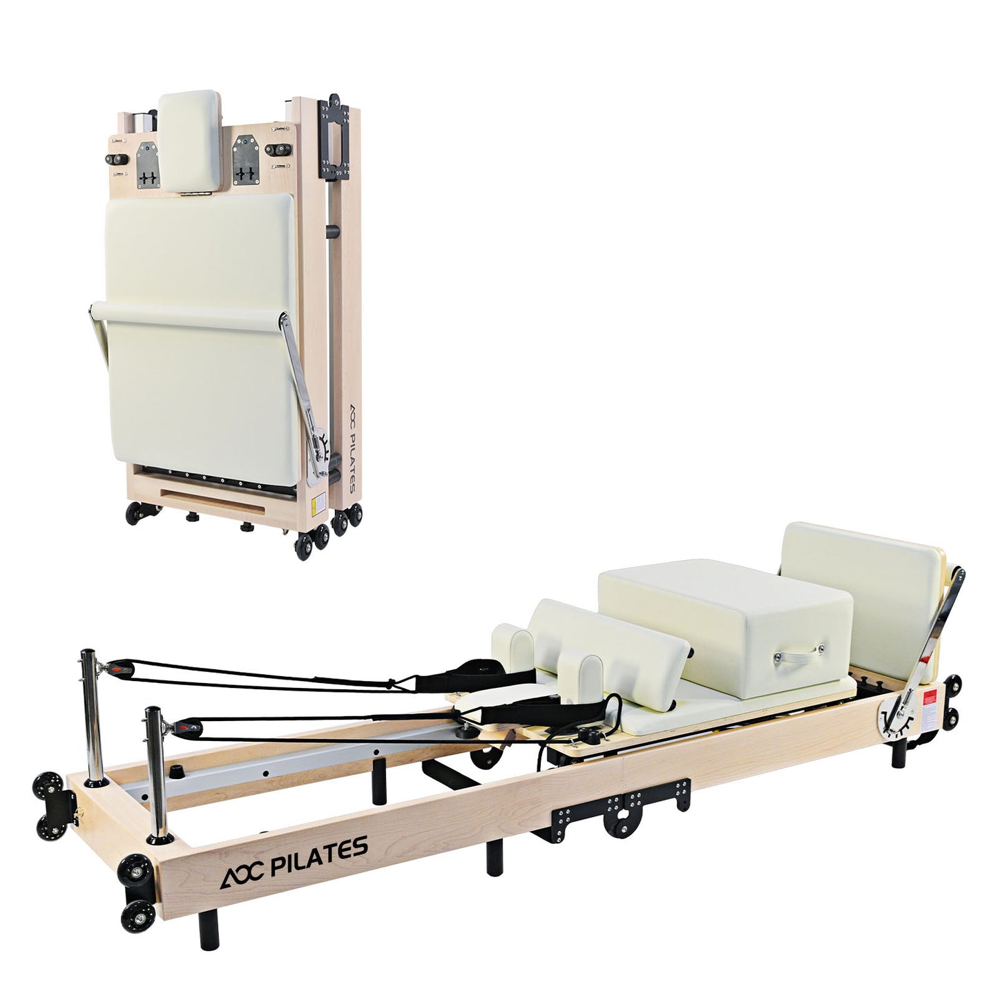 Wooden Pilates Reformer Foldable Maple Frame with 3 Adjustable Settings, 660lbs Capacity, 12 Tension Levels, Reformer Box, Jump Board,Home Gym Yoga Equipment for Full-Body Workouts