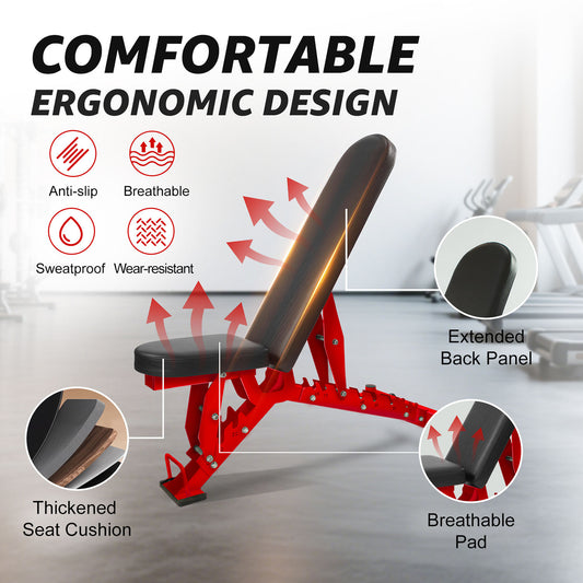 Adjustable Weight Bench, 1000LBS Weight Capacity Heavy-Duty Strength Training Bench, 8 Backrest & 3 Sitting Positions, Flat/Incline/Decline/Upright for Full Body Workout for Home Gym Dumbbell Exercise Red