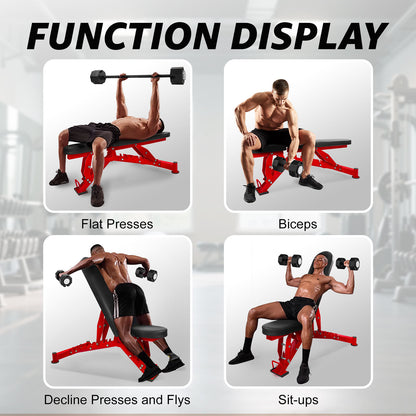 Adjustable Weight Bench, 1000LBS Weight Capacity Heavy-Duty Strength Training Bench, 8 Backrest & 3 Sitting Positions, Flat/Incline/Decline/Upright for Full Body Workout for Home Gym Dumbbell Exercise Red